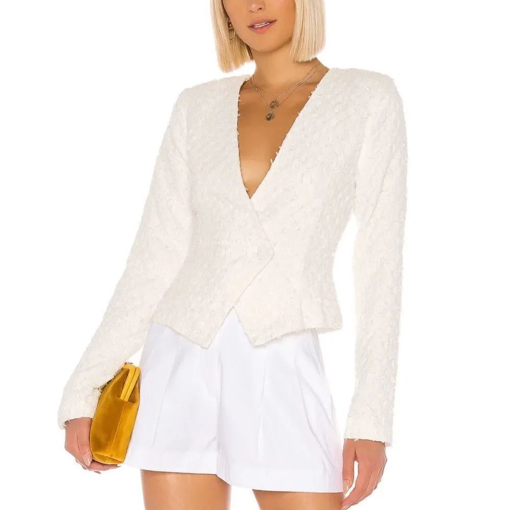 LPA White Lori Collarless Asymmetric/Tassel Hem Blazer